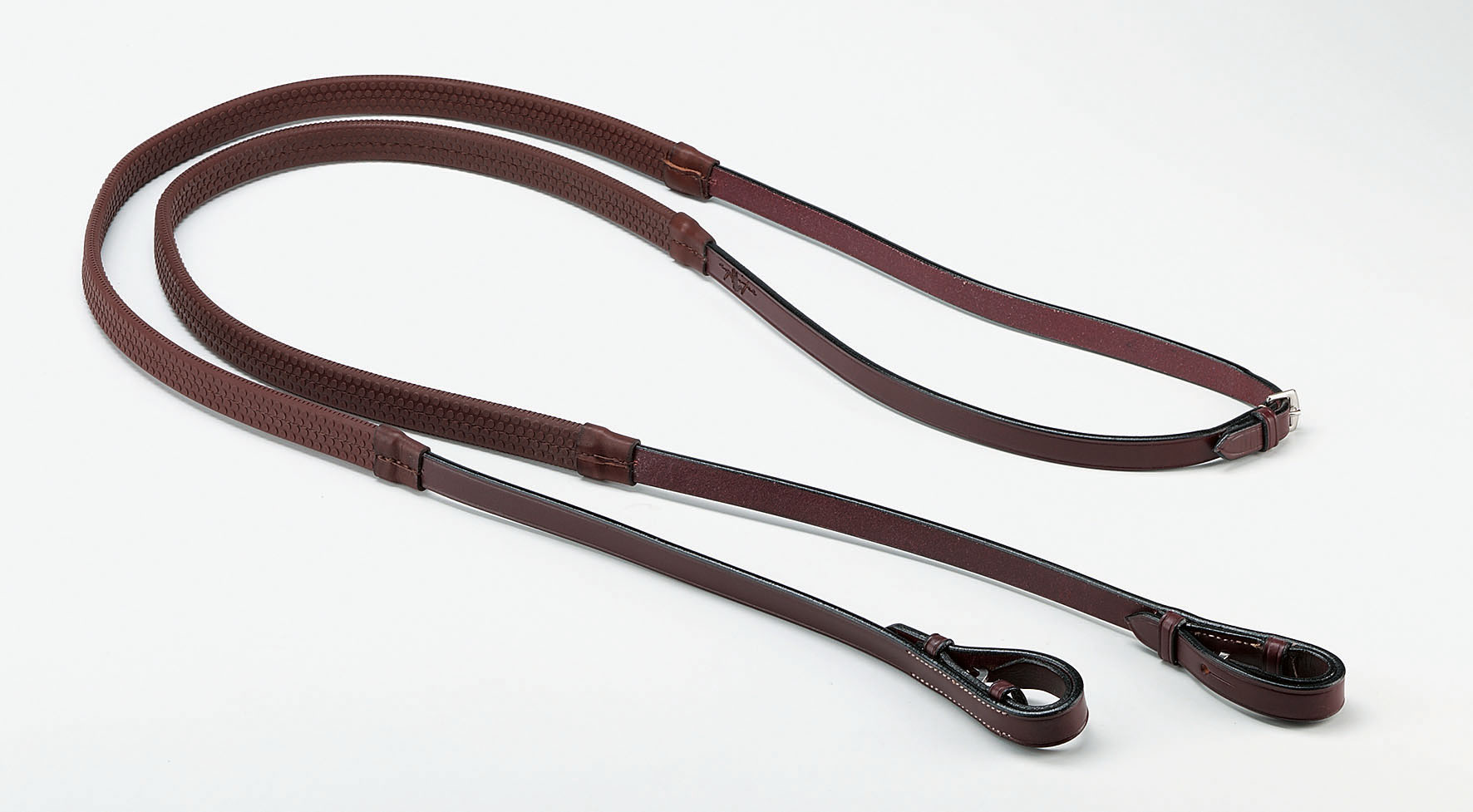 silver fittings rolled - black or brown Leather & rubber grip reins 