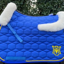 Mattes Royal Blue Square Saddle Pad with White Saddle Shaped Sheepskin Trim