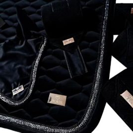 Horss Black Velvet Glam Saddle Pad and Bonnet Set